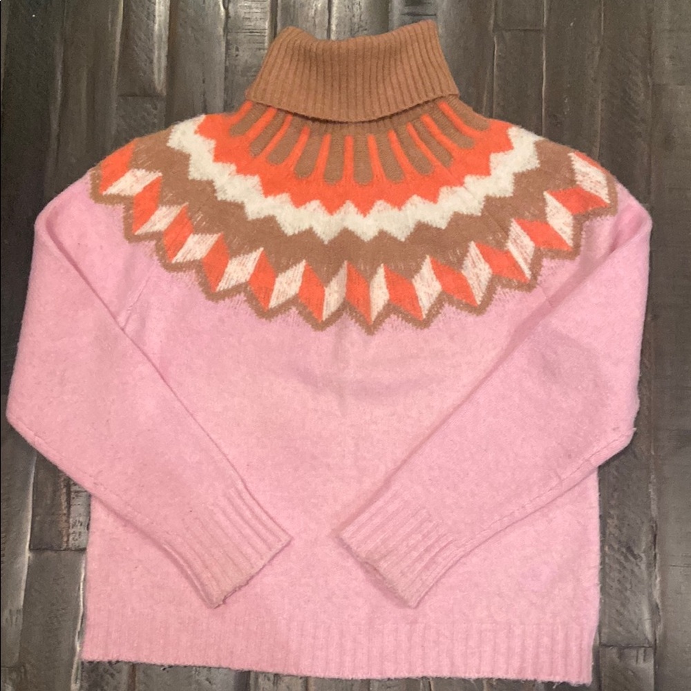 J. Crew Pink and Orange Cowl Neck Sweater